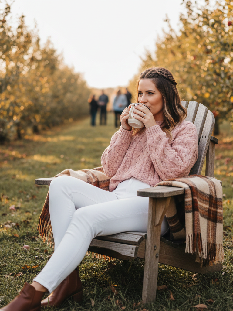 Pink Cable-Knit Sweater + White Jeans + Ankle Booties