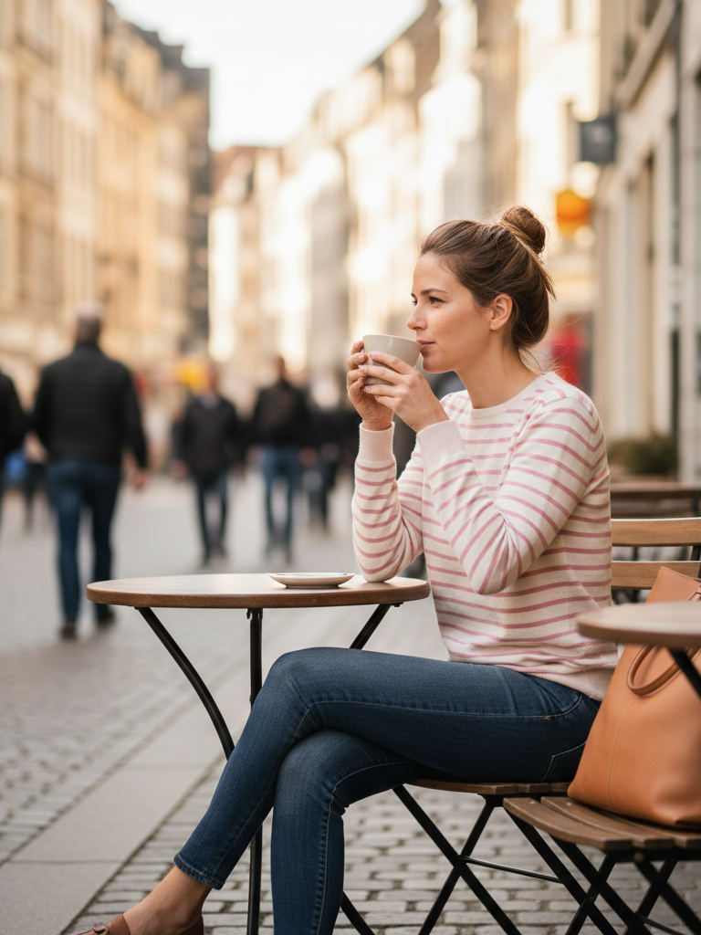 Pink Striped Sweater + Dark Wash Jeans + Slip-On Loafers