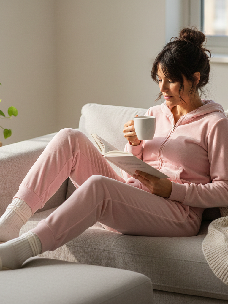 Pink Velour Tracksuit + White Socks + Slides