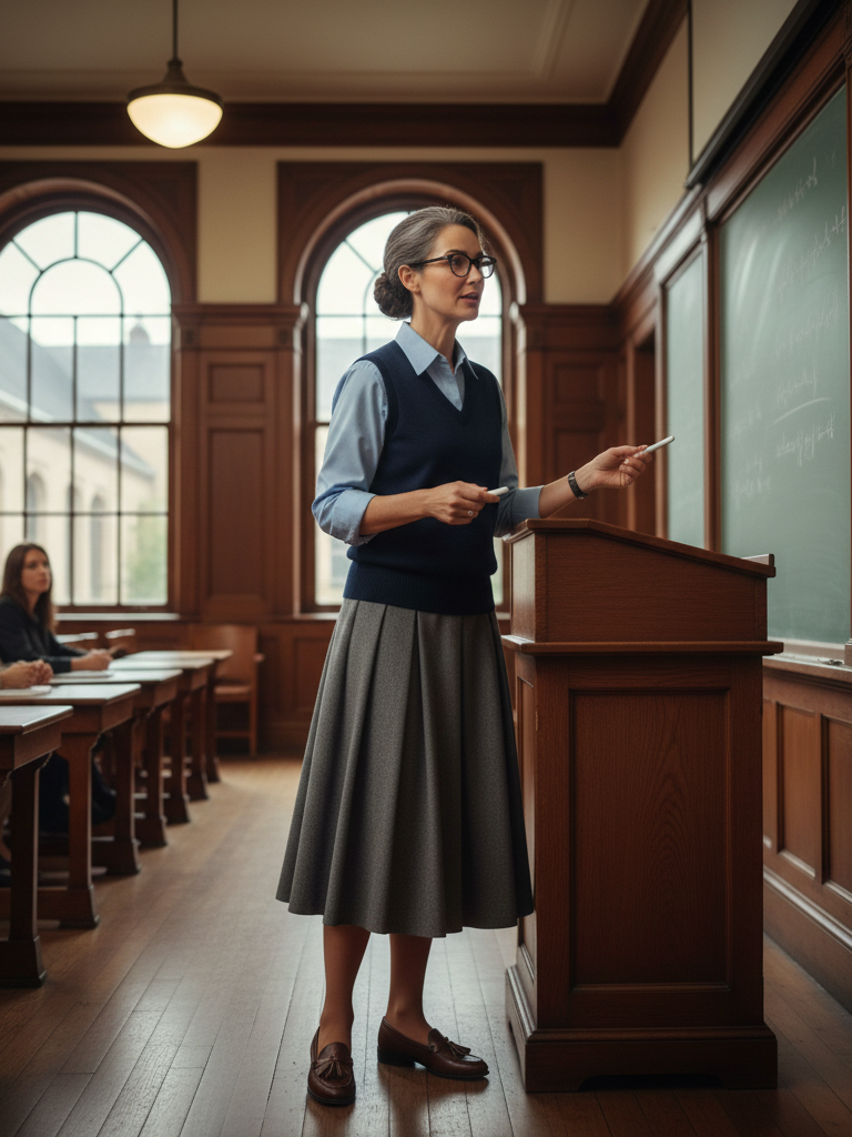 Pleated Midi Skirt + Sweater Vest + Button-Down + Loafers