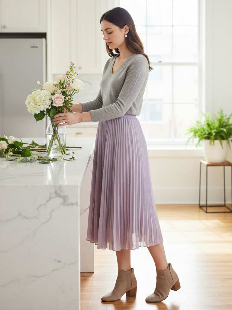 Pleated Midiskirt and Cozy Knit