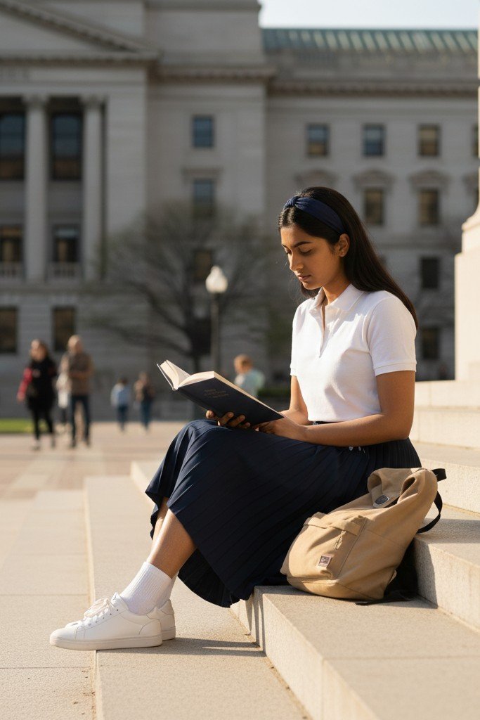 Polo Shirt + Pleated Skirt + ankle socks