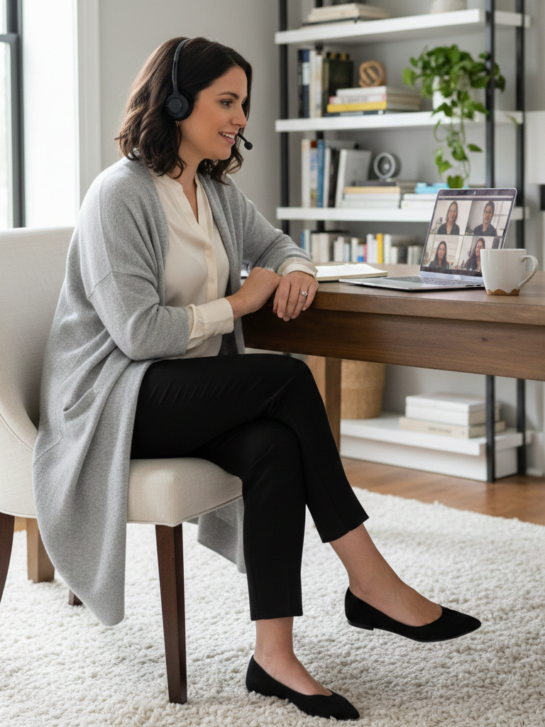 Ponte Pants + Silk Blouse + Cardigan