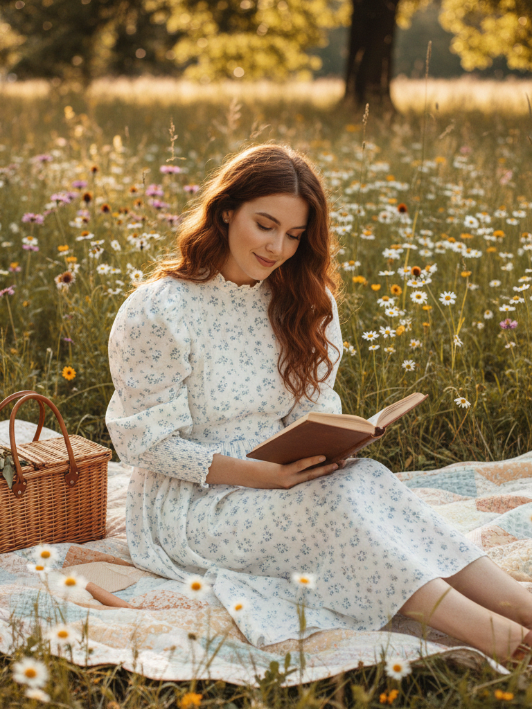 Prairie Dress + Wicker Bag + Block-Heel Sandals