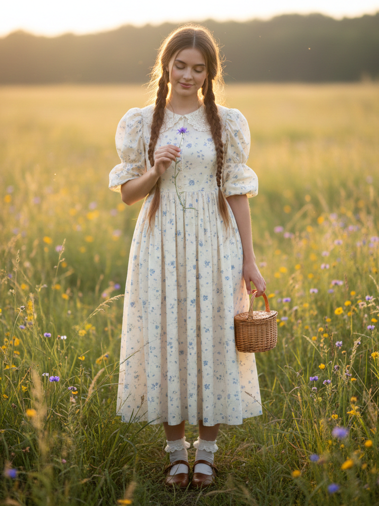 Prairie Dress + Wicker Basket + Mary Jane Flats
