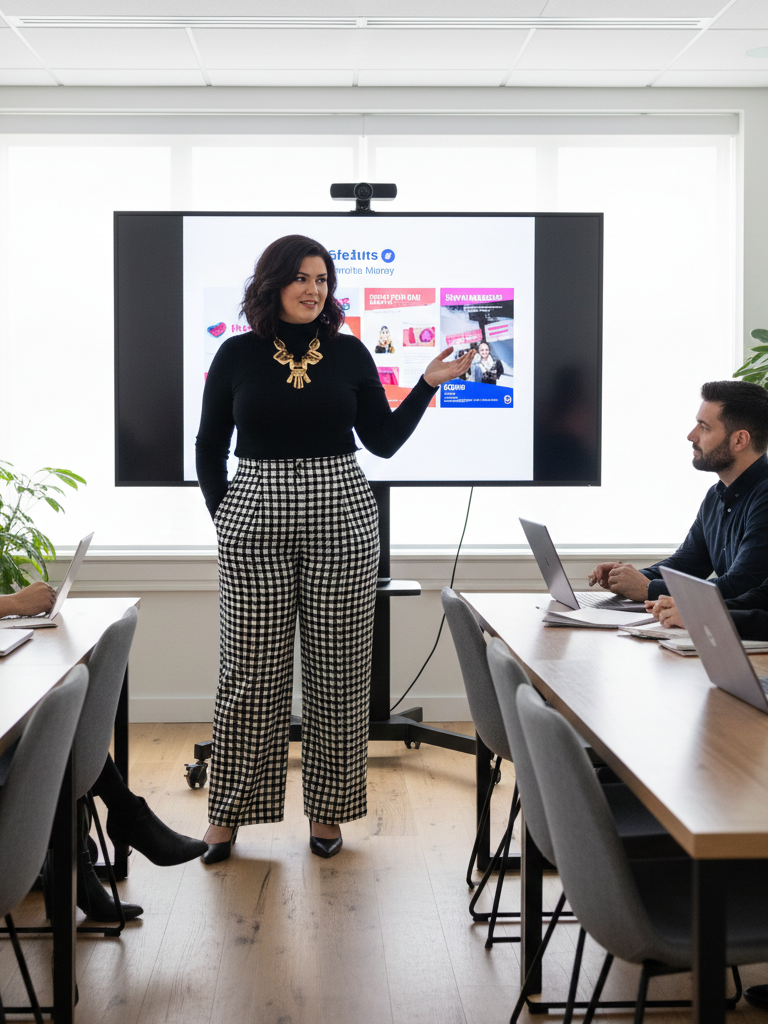Printed Trousers + Solid Sweater + Statement Necklace