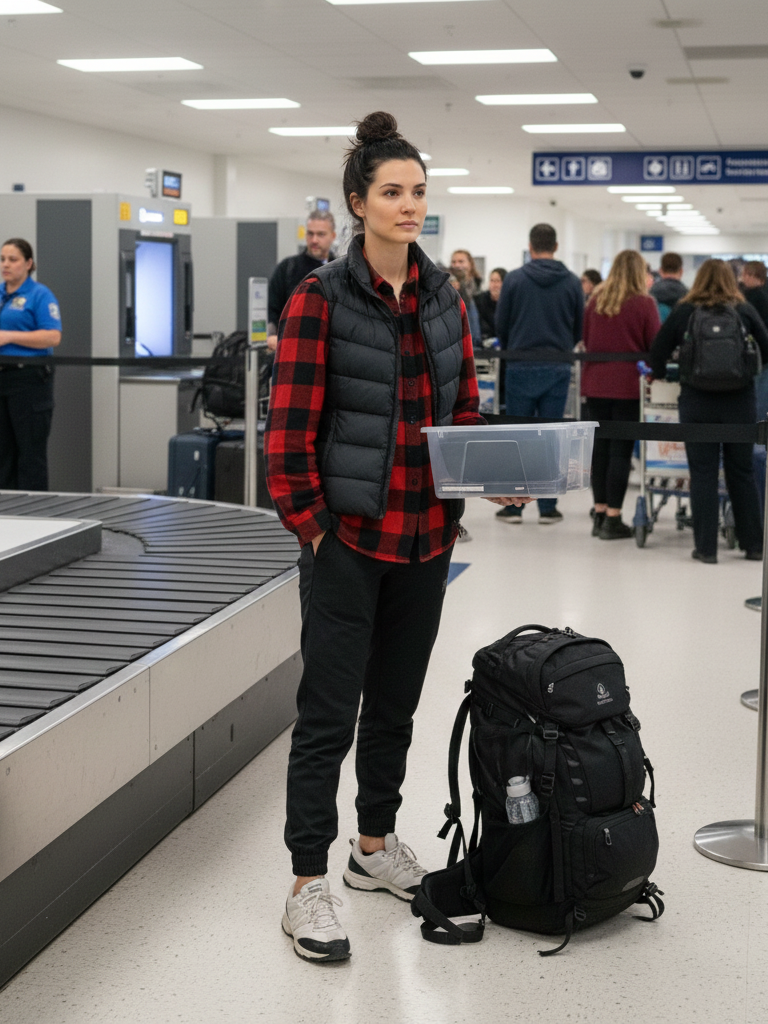 Puffer Vest + Flannel + Joggers + Trail Sneakers