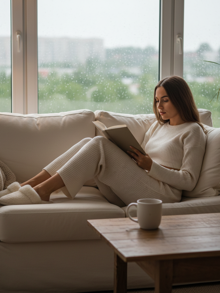 Ribbed Knit Set + Fuzzy Slippers