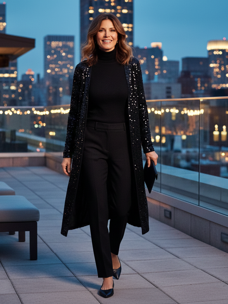 Sequinned Cardigan + Black Base