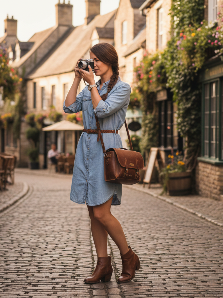 Shirtdress + Belt + Ankle Boots