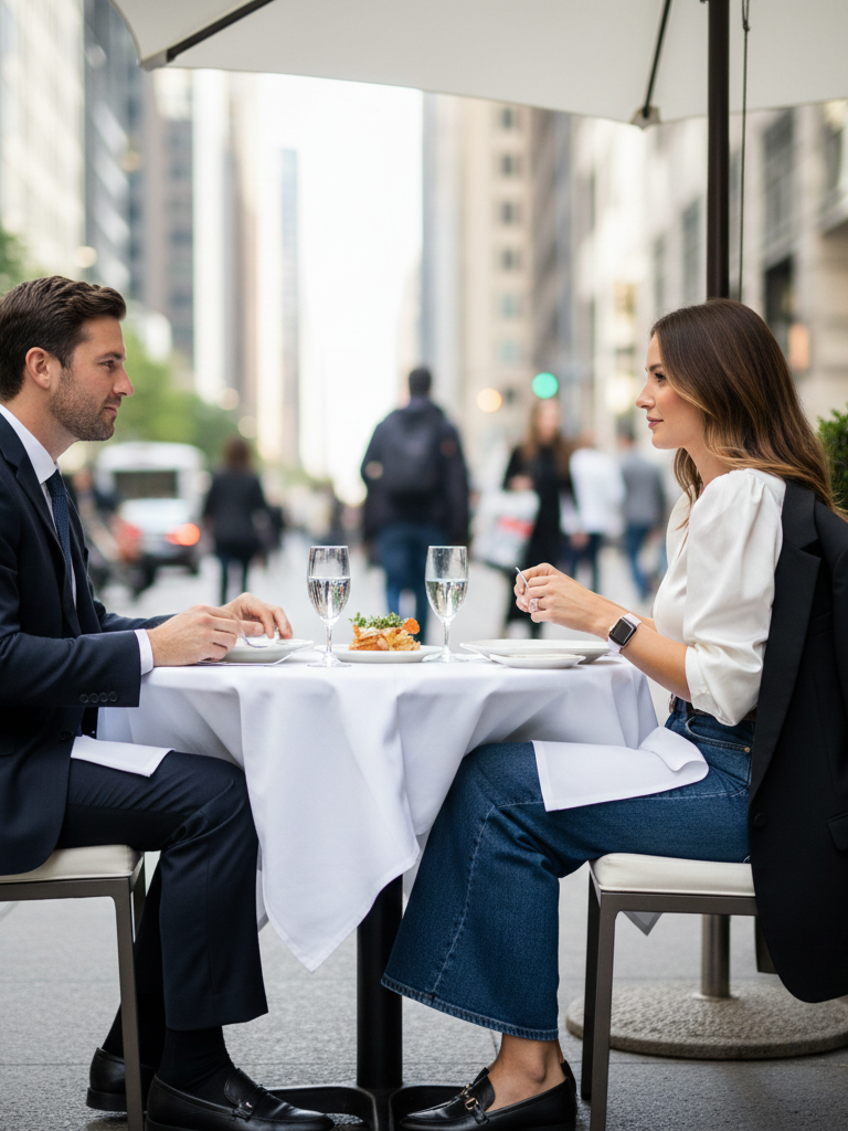 Silk Blouse + Wide-Leg Jeans + Tailored Blazer