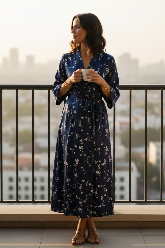Silk Robe Dress + Barely-There Sandals