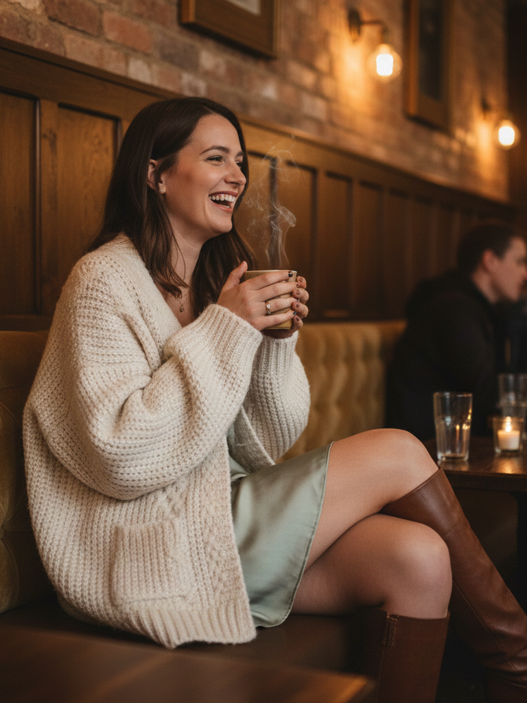 Slip Dress + Chunky Knit + Knee-High Boots