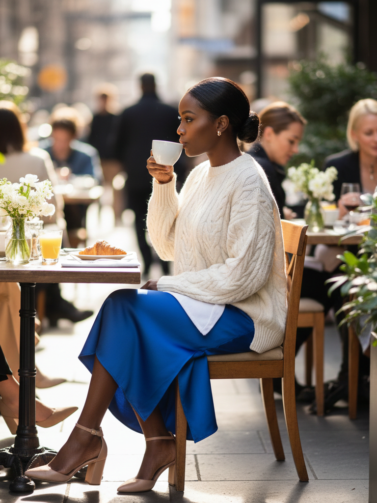 Slip Skirt + Bulky Knit + Ankle Straps