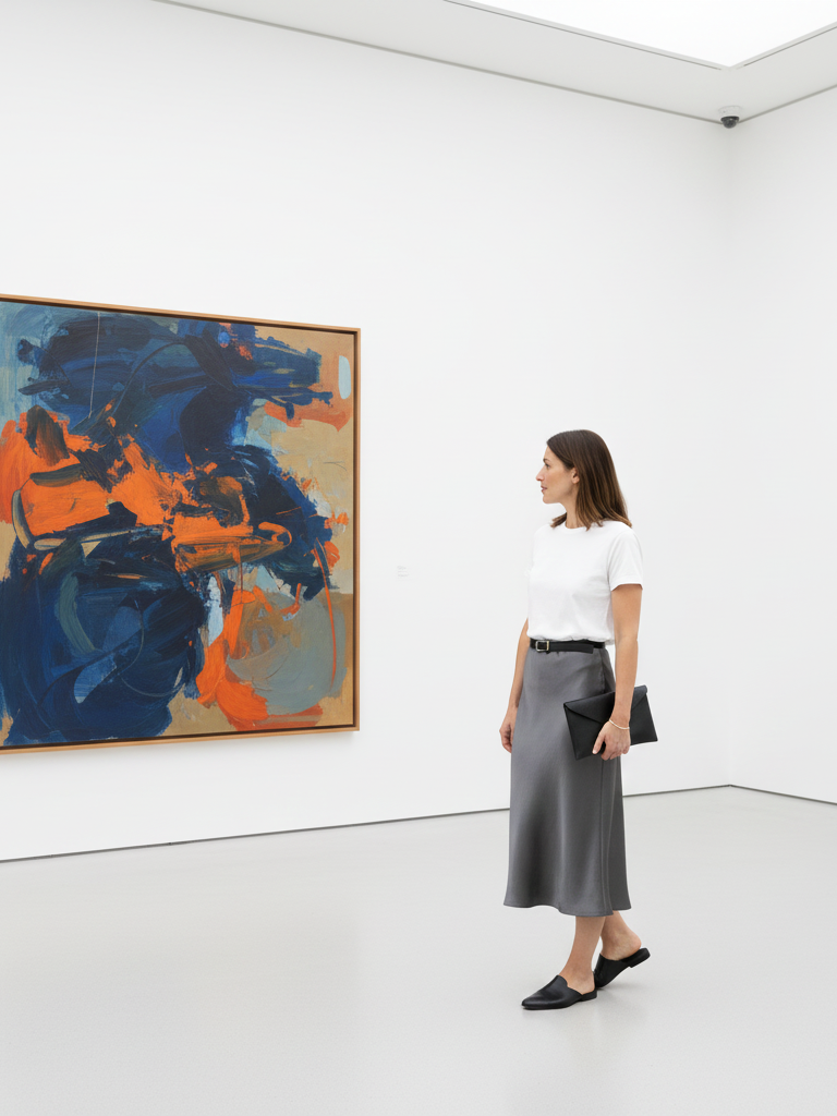 Slip Skirt + Structured T-Shirt + Mules