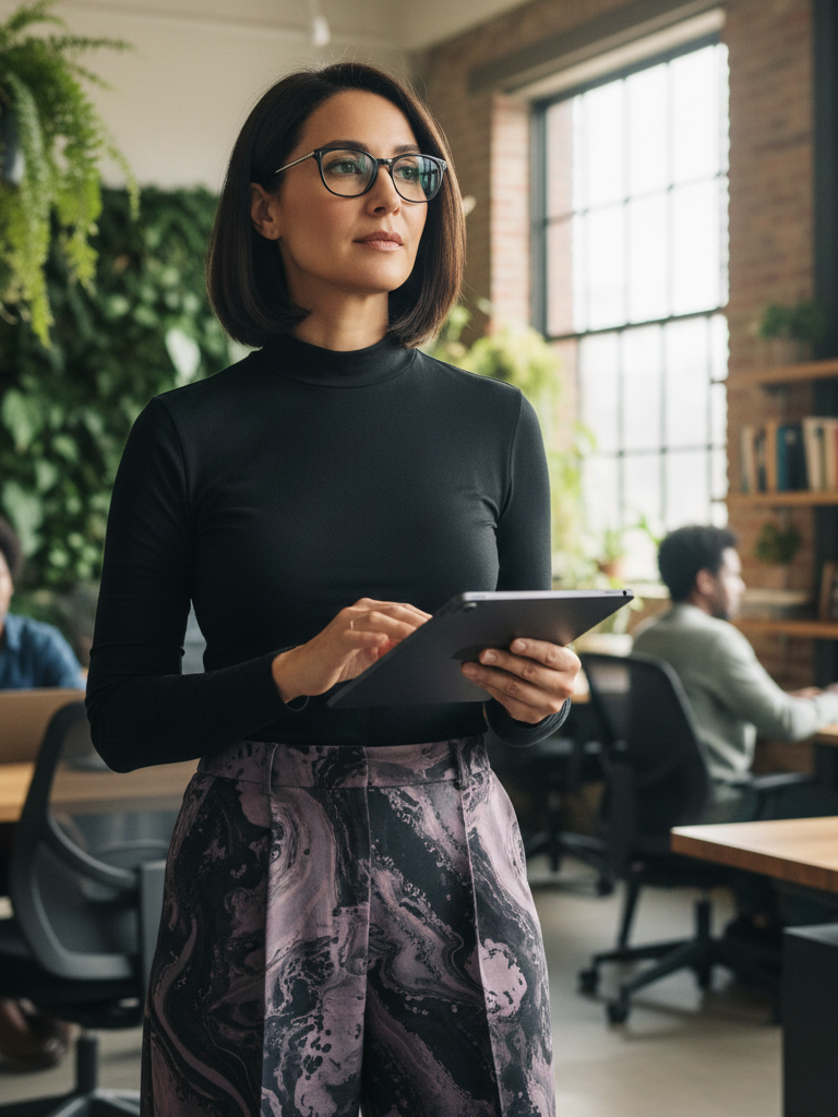 Smart-Fabric Turtleneck + Algorithmic Print Trousers