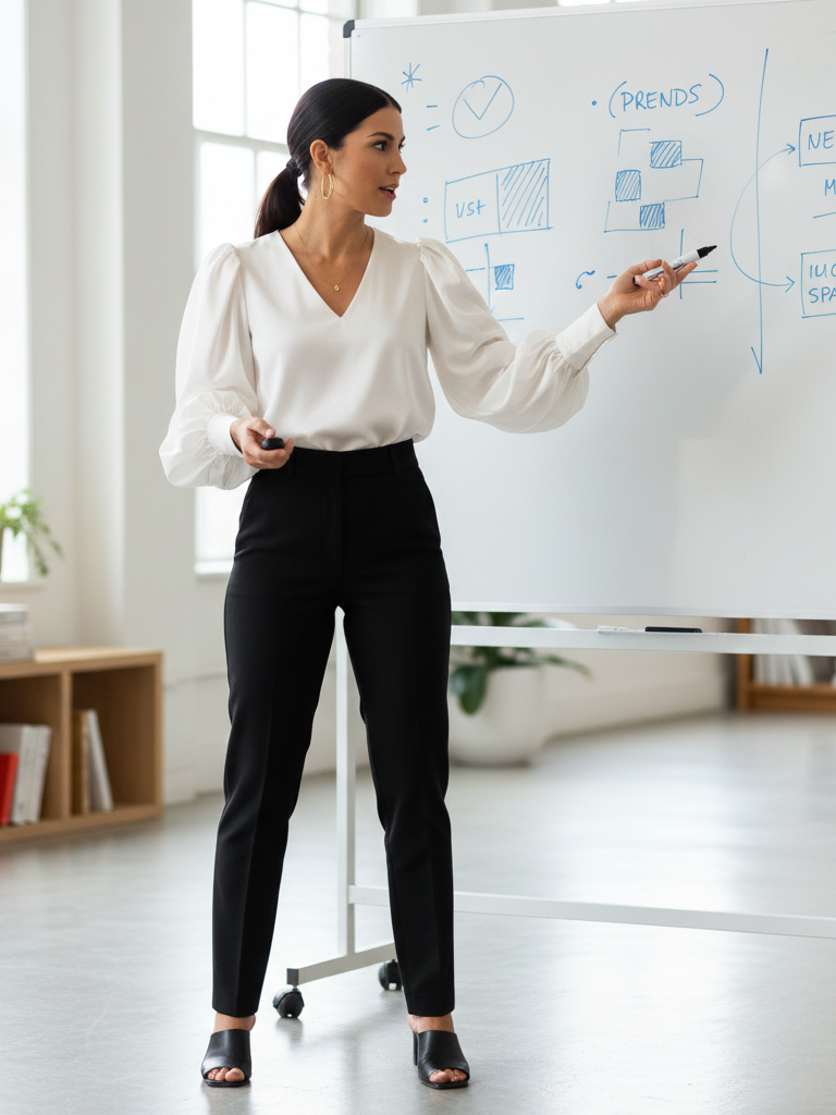 Statement Sleeve Blouse + Tailored Trousers + Mules