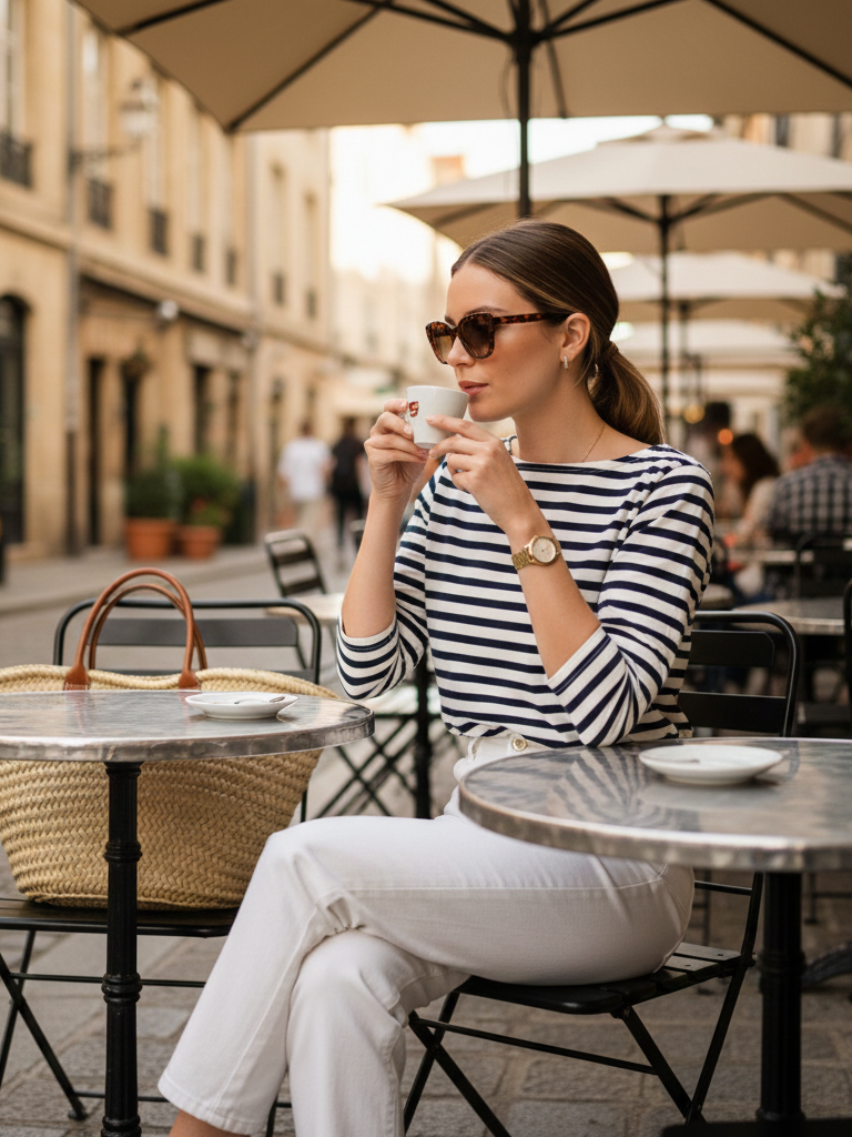 Striped Breton Top + White Jeans + Classic Sneakers