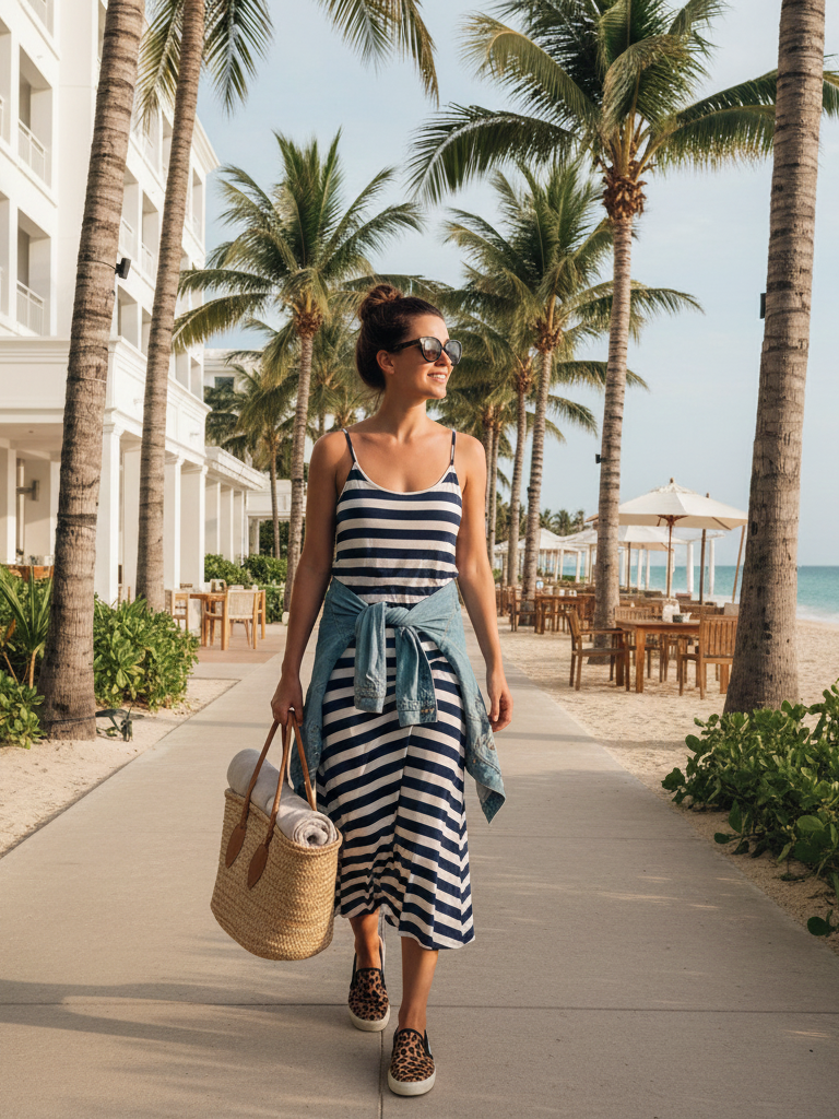 Sundress + Denim Jacket + Slip-On Sneakers
