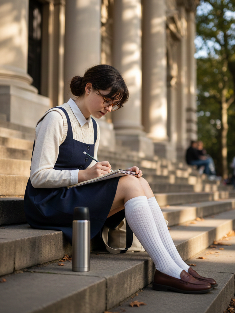 Sweater Vest + Collared Dress + Knee-High Socks