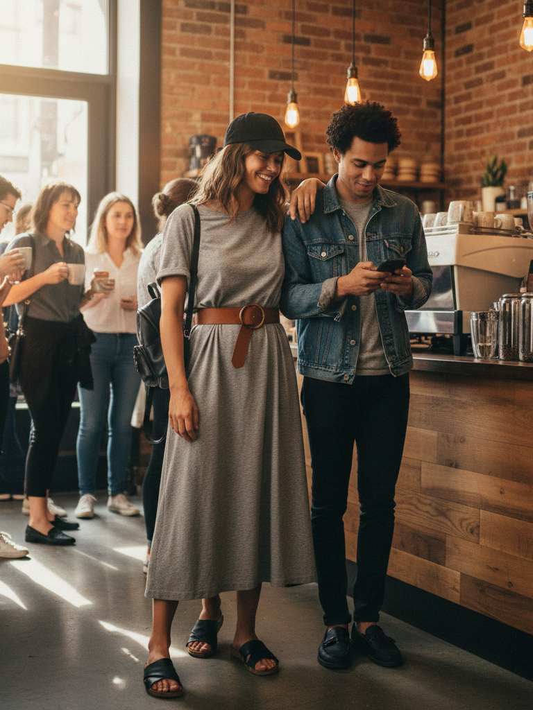 T-Shirt Dress + Belt + Slide Sandals