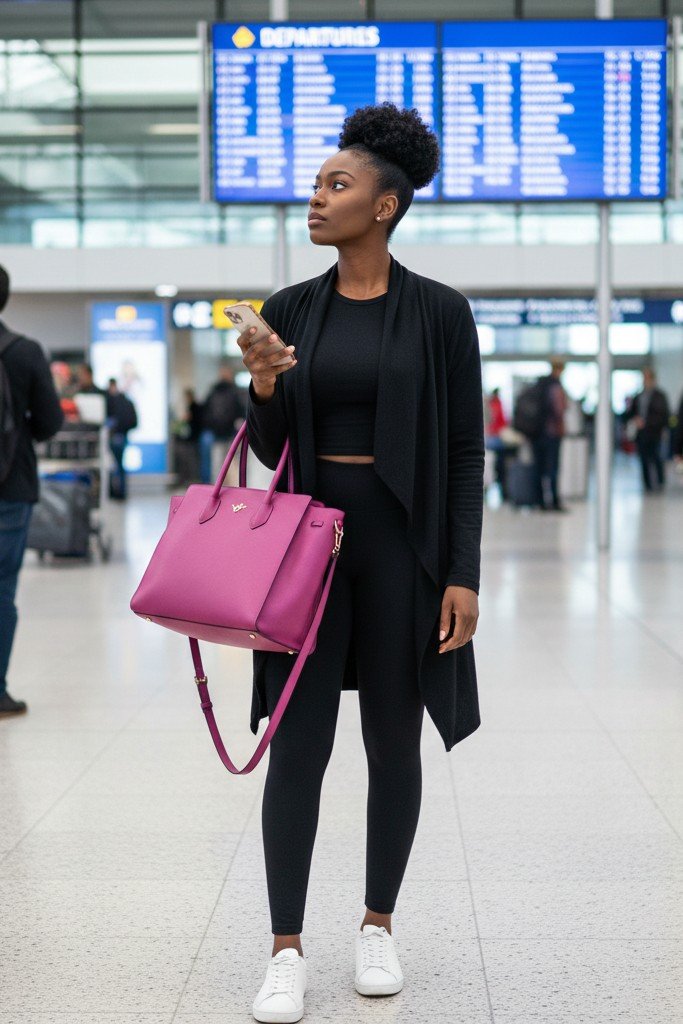 The All-Black Ensemble + Pop of Color Accessory
