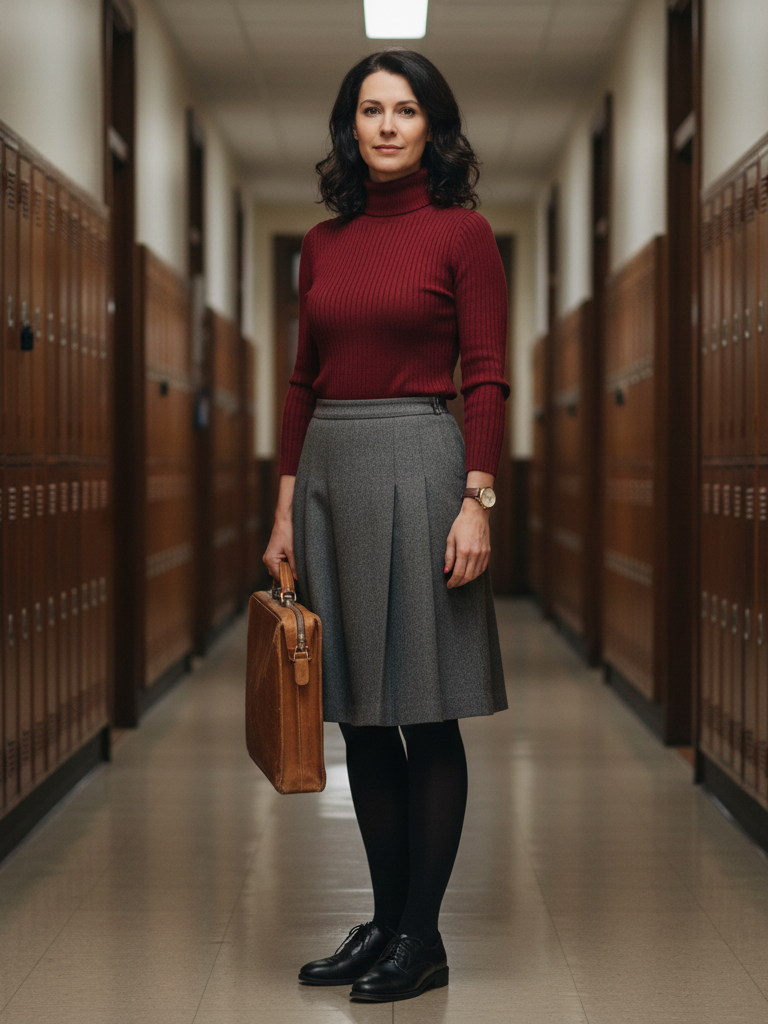 The Box-Pleated Skirt and Rollneck