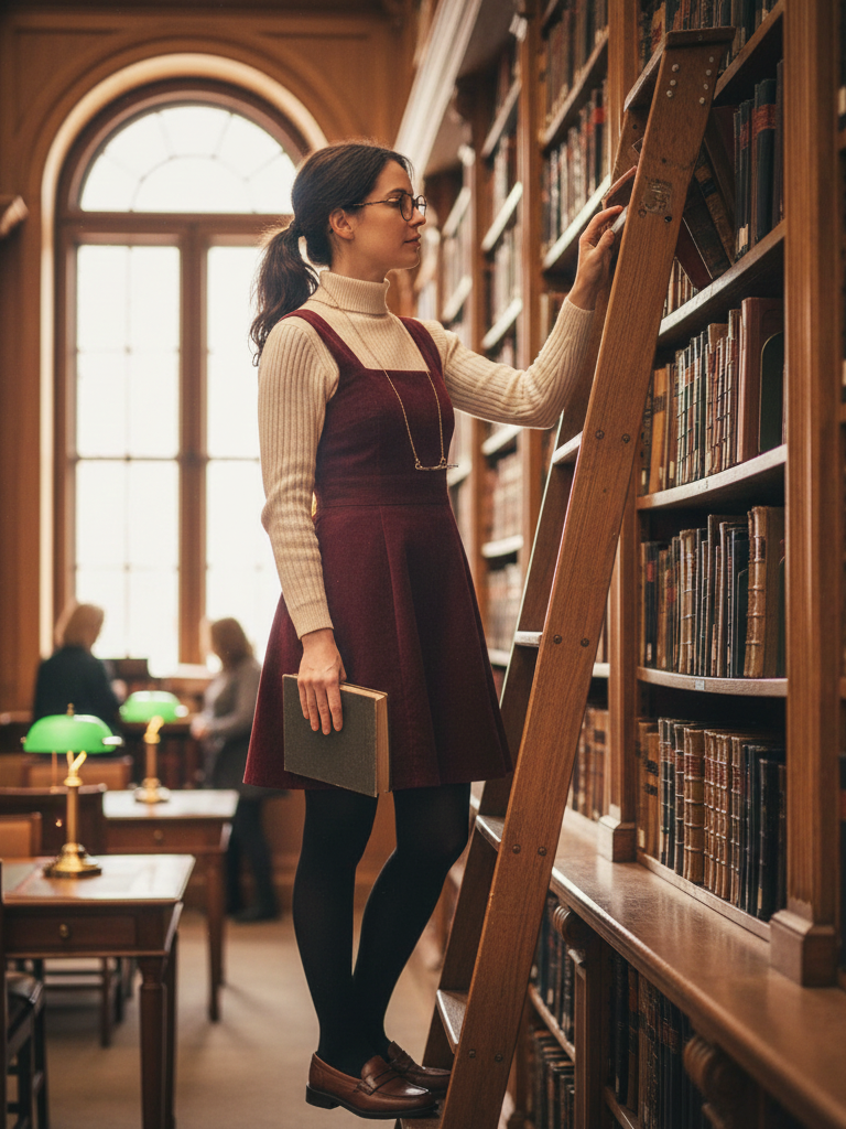 The Corduroy Pinafore + Turtleneck + Tights + Loafers