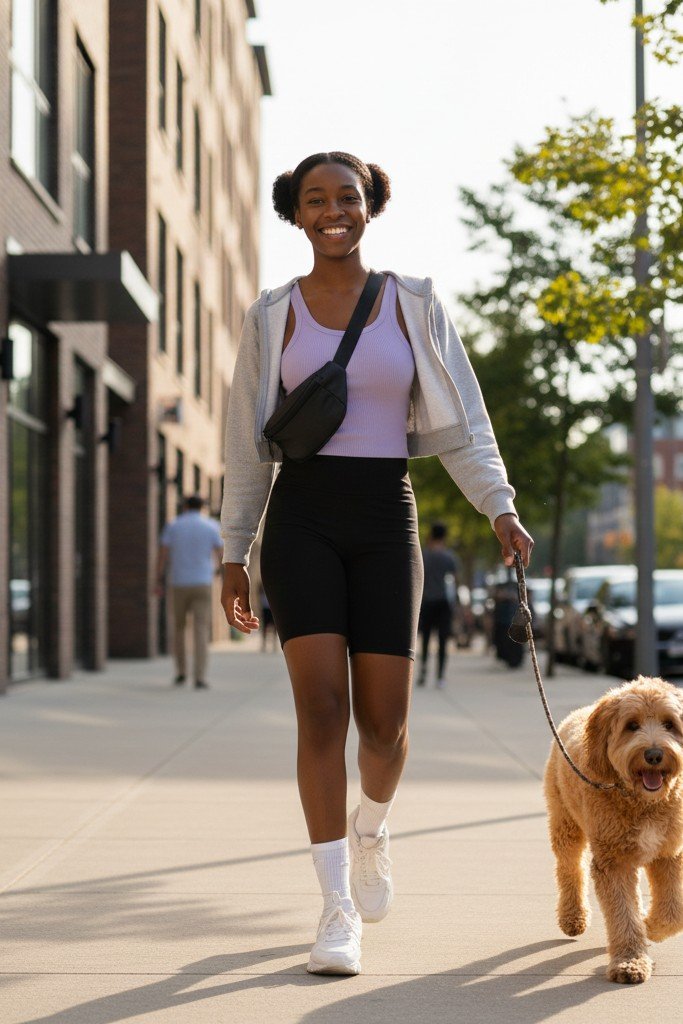 The Cropped Cardigan + Tank Top + Bicycle Shorts