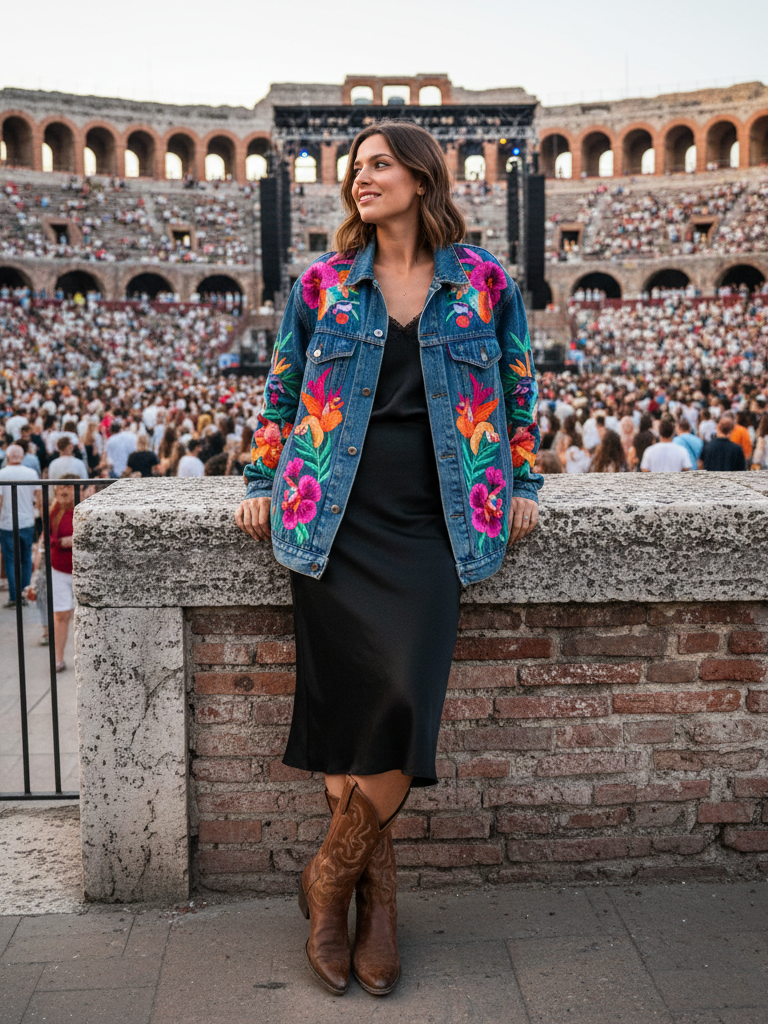 The Embroidered Denim Jacket + Slip Skirt