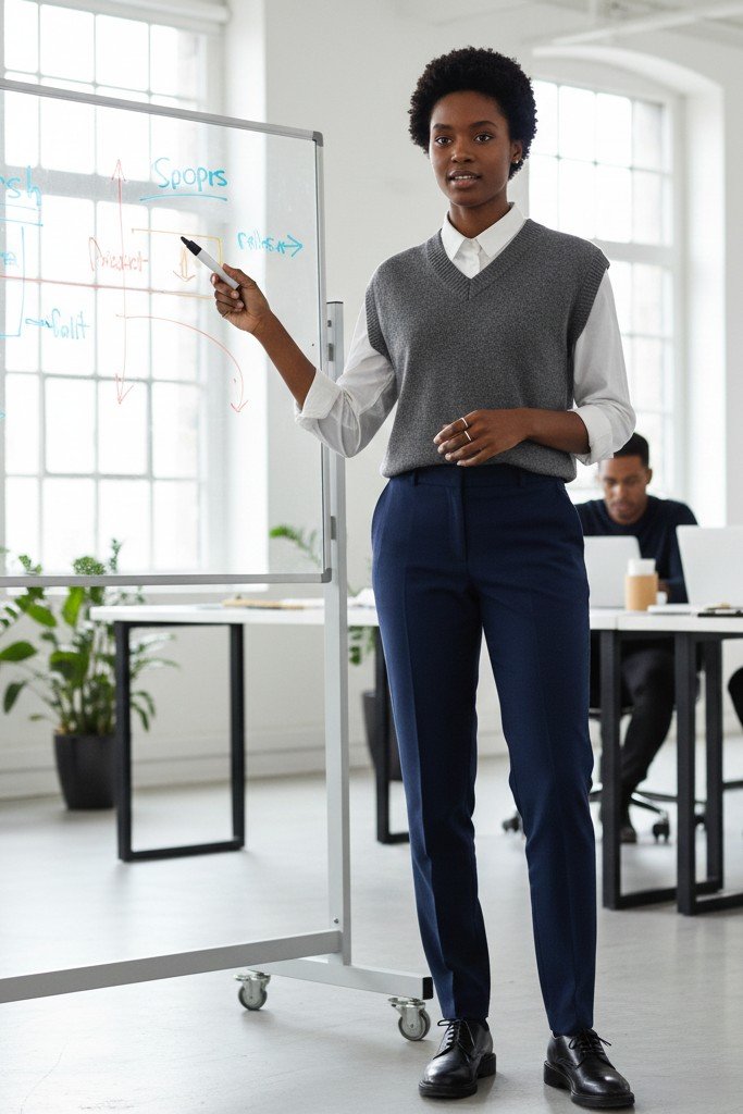 The Knit Vest + Button-Down & Trousers