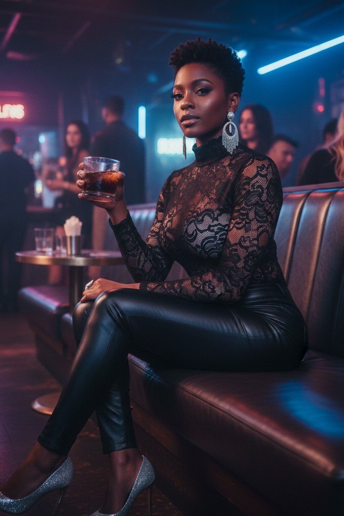 The Lace Top + Leather Pants & Heels