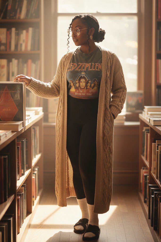 The Long Cardigan + Graphic Tee + Leggings