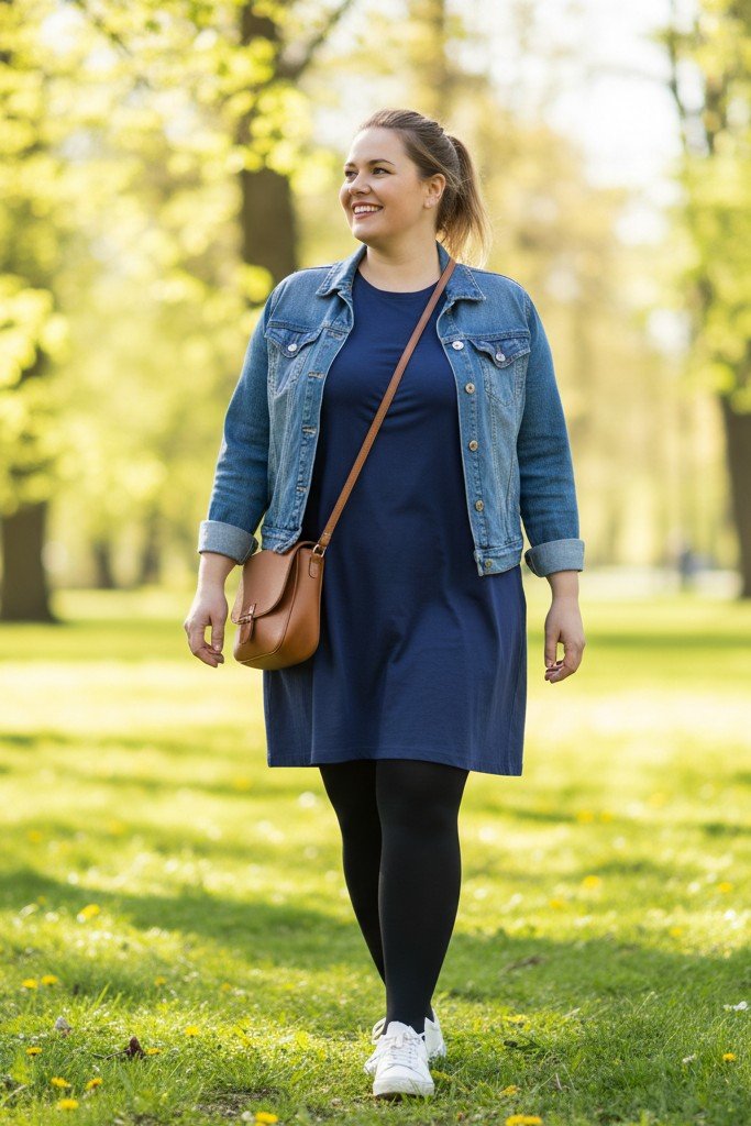 The Perfect T-Shirt Dress + Denim Jacket + Leggings