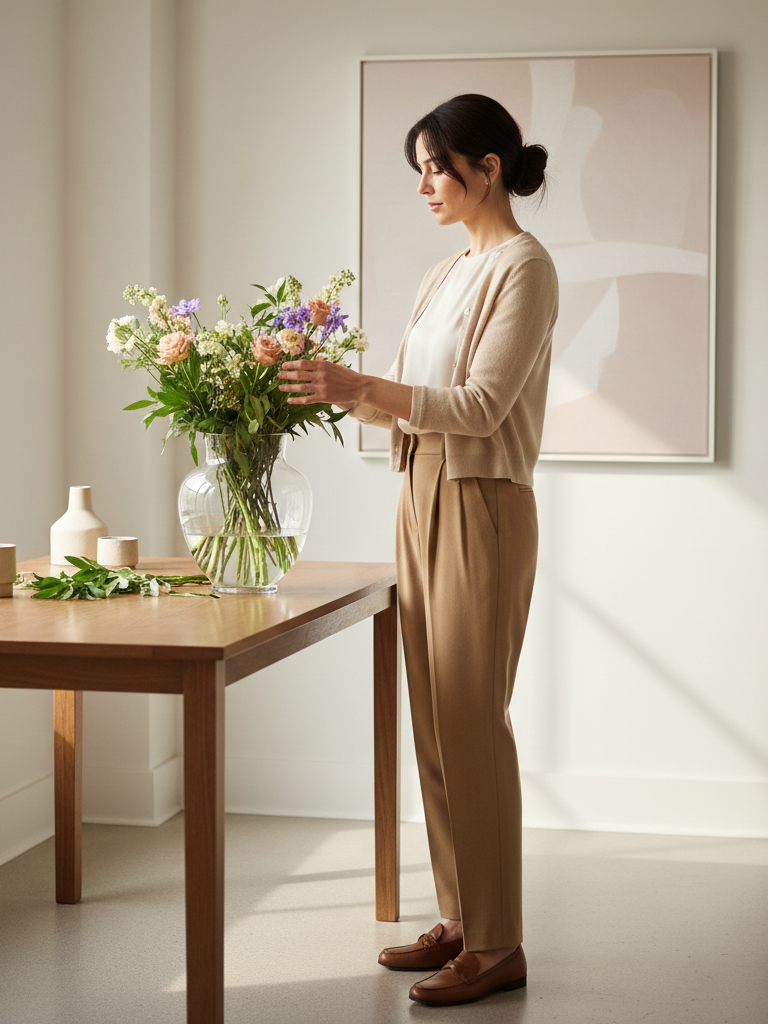 The Pleated Trousers + Silk Blouse + Cropped Sweater