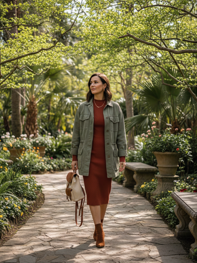 The Ribbed Knit Dress + Utility Jacket + Ankle Boots