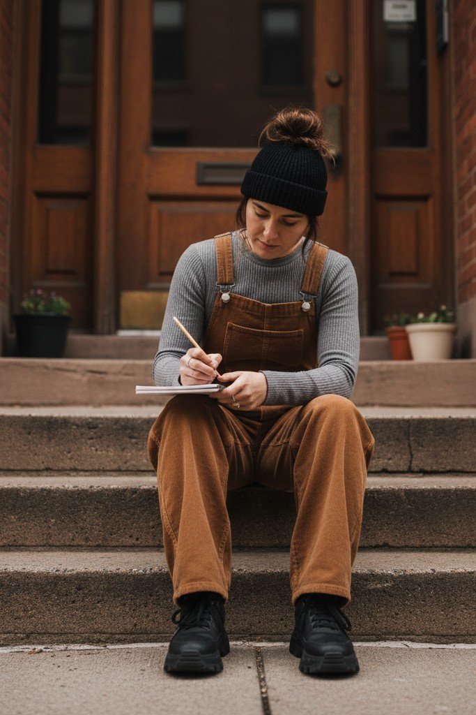 Thermal Long Sleeve + Corduroy Overalls + Chunky Sneakers