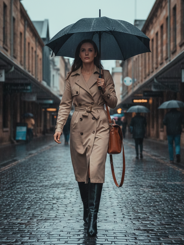 Trench Dress + Knee-High Boots
