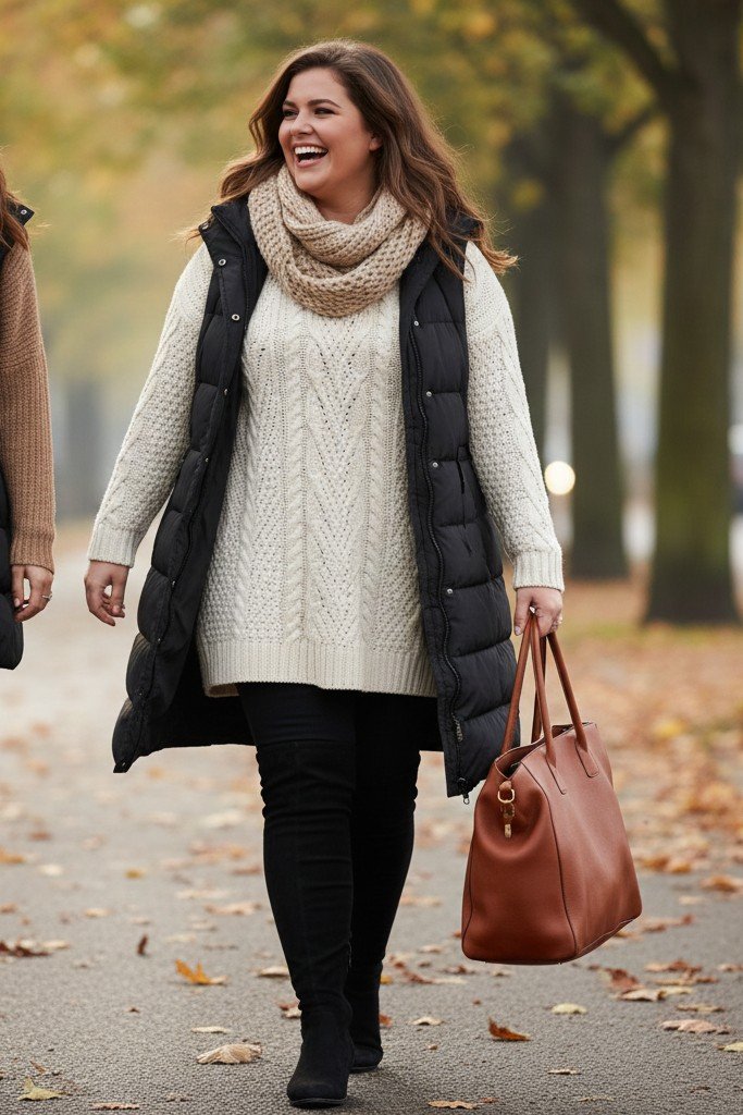 Tunic Sweater + Leggings + Long Vest + Boots