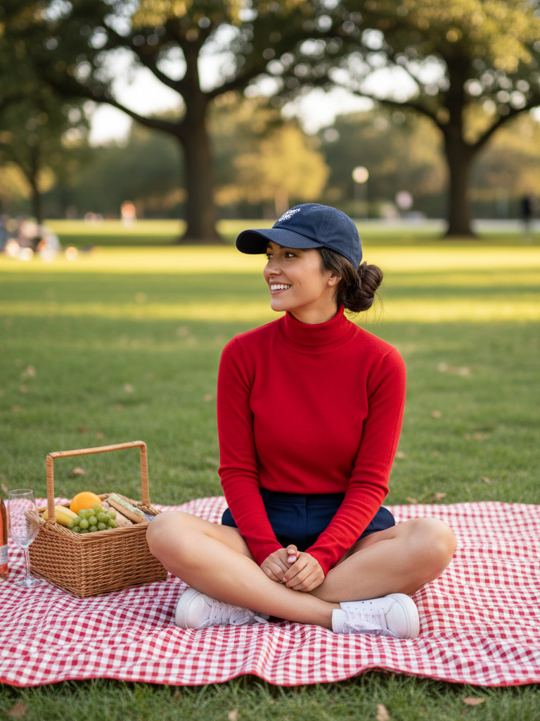 Turtleneck + High-Waisted Shorts + Sneakers