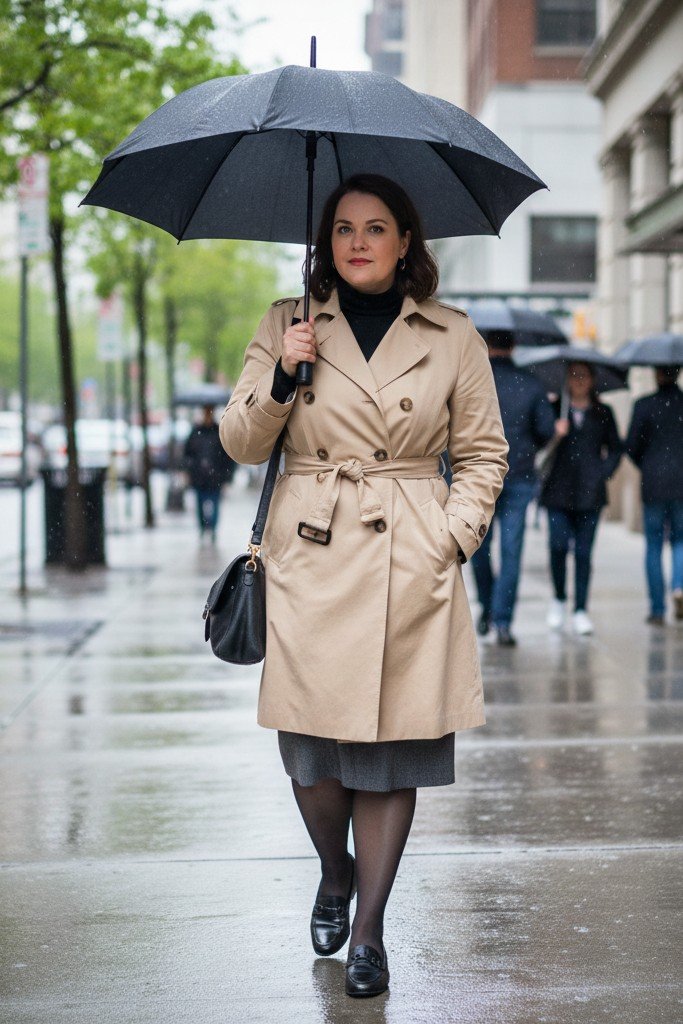 Turtleneck + Midi Pencil Skirt + Trench Coat