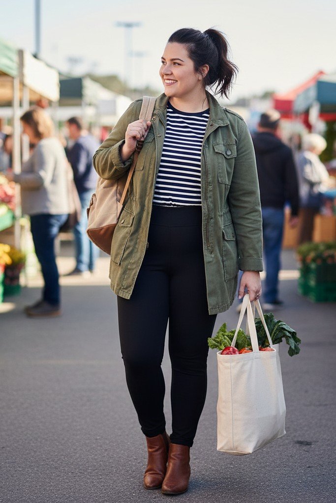 Utility Jacket + Striped Top + Ponte Leggings