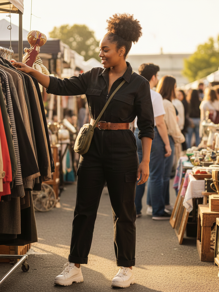 Utility Jumpsuit + Belt + Sneakers