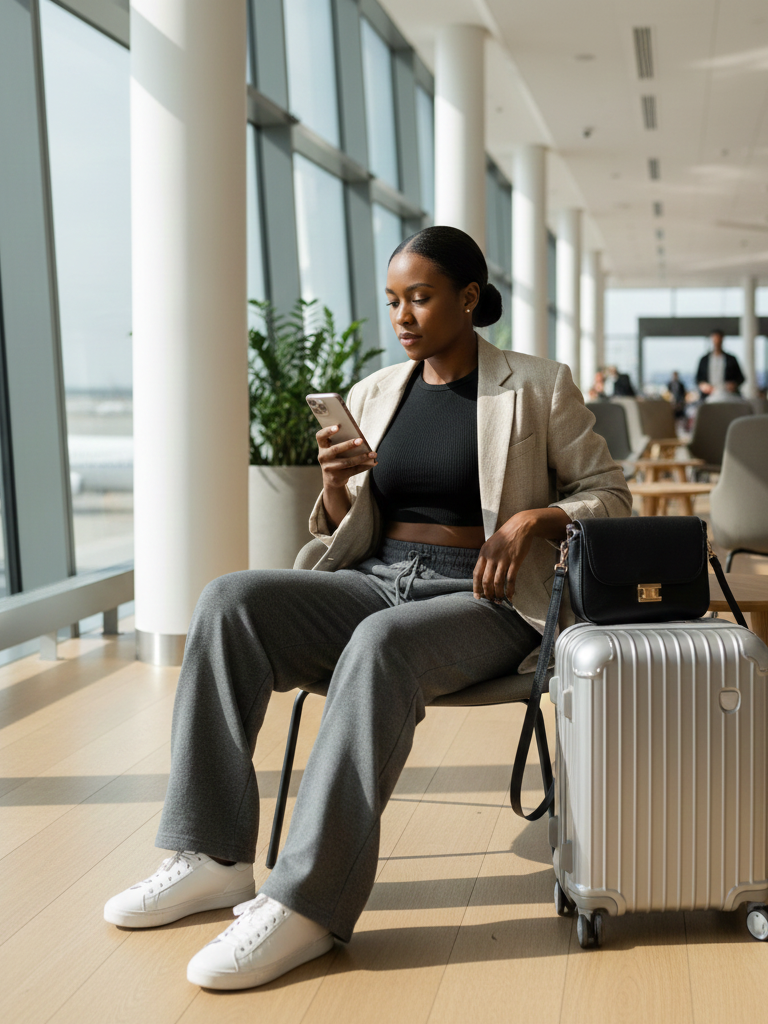 Wide-Leg Sweatpants + Crop Top + Oversized Blazer + Trainers