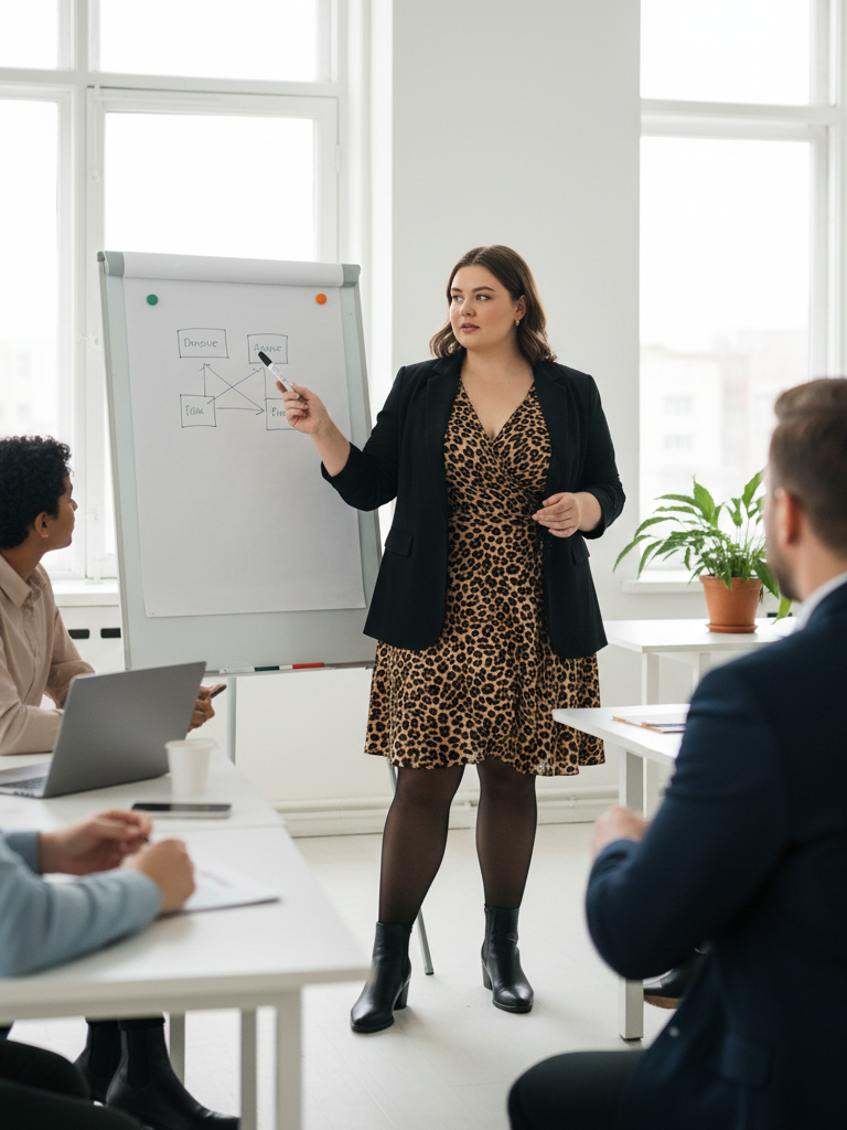 Wrap Dress + Blazer + Tights + Ankle Boots
