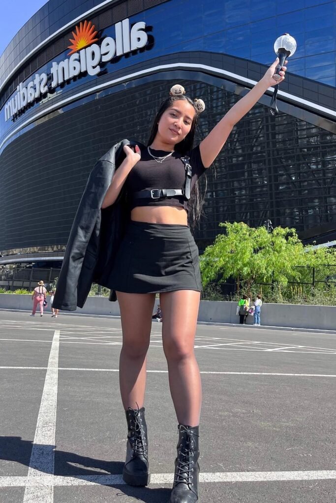 Black Short-Sleeve Crop Top + Black Mini Skirt + Black Platform Lace-Up Boots