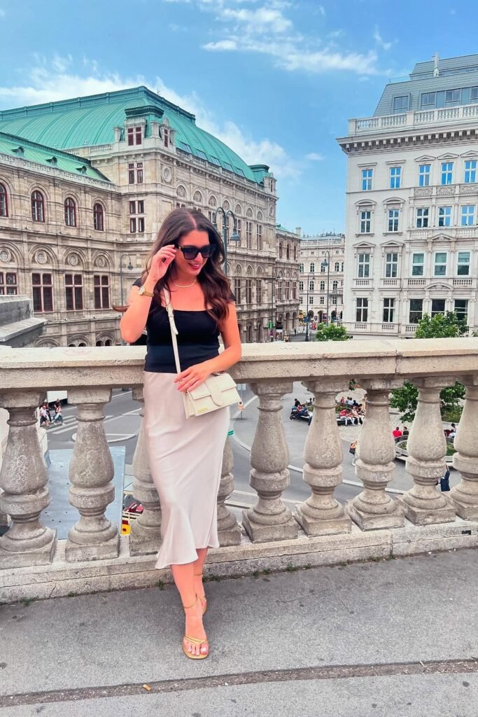 Black Square Neck Tank Top + Champagne Satin Midi Skirt + Gold Strappy Sandals