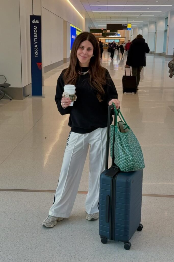 Black Sweatshirt + White Track Pants + Off-White Sneakers