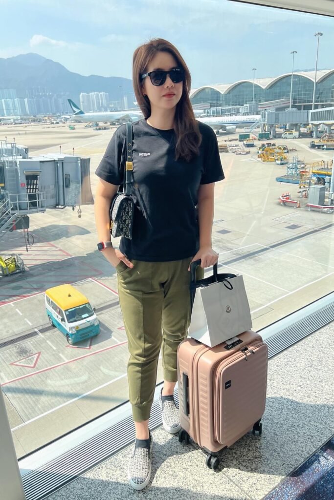 Black T-Shirt + Olive Green Joggers + Monogram Slip-on Sneakers