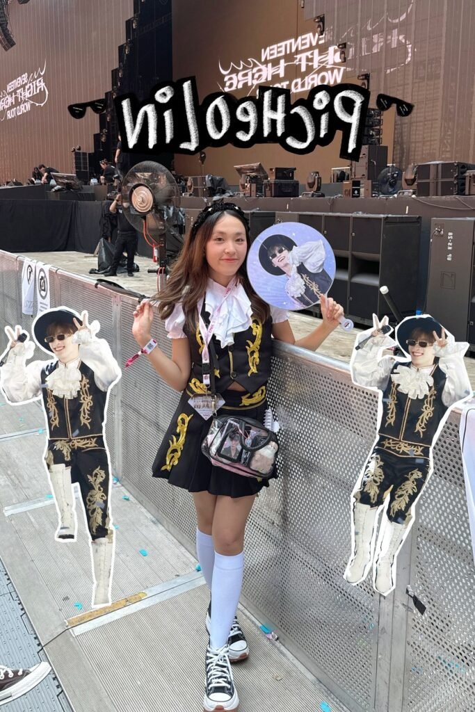 Black and Gold Embroidered Vest and Skirt Set + White Ruffled Blouse + White Knee-High Socks + Black and White High-Top Sneakers